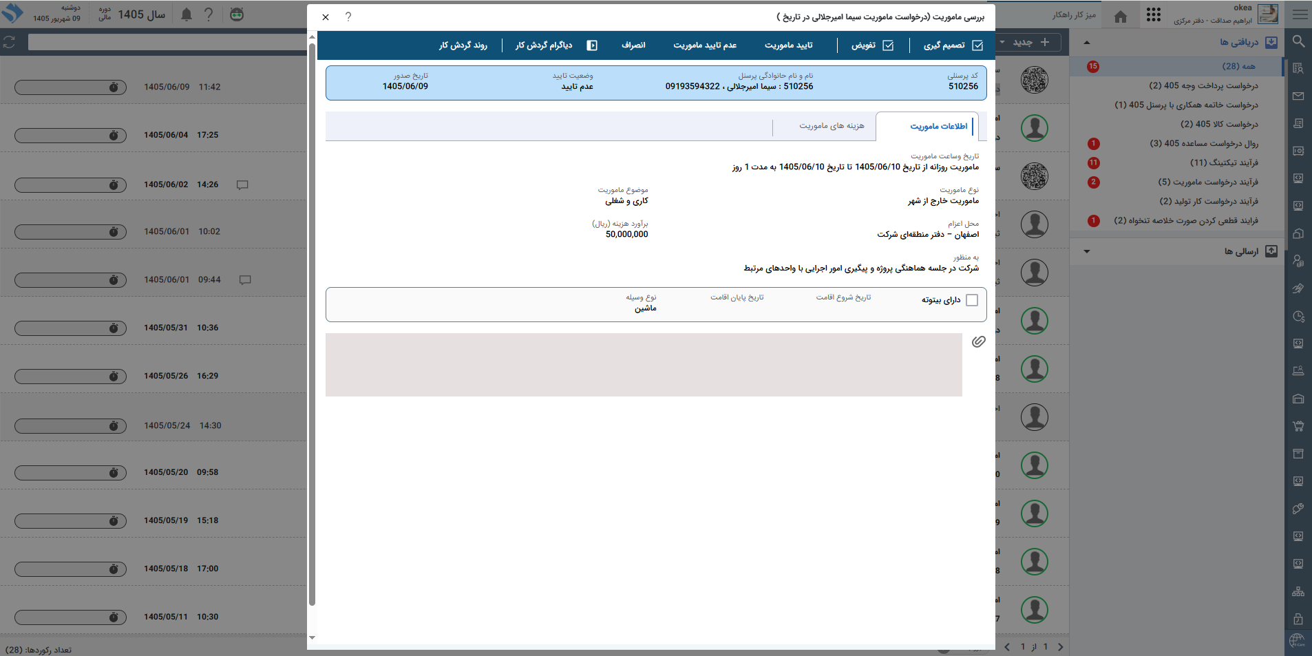 تصویر فرآیند آماده درخواست ماموریت - حوزه BPMS و مدیریت فرآیندهای کسب و کار