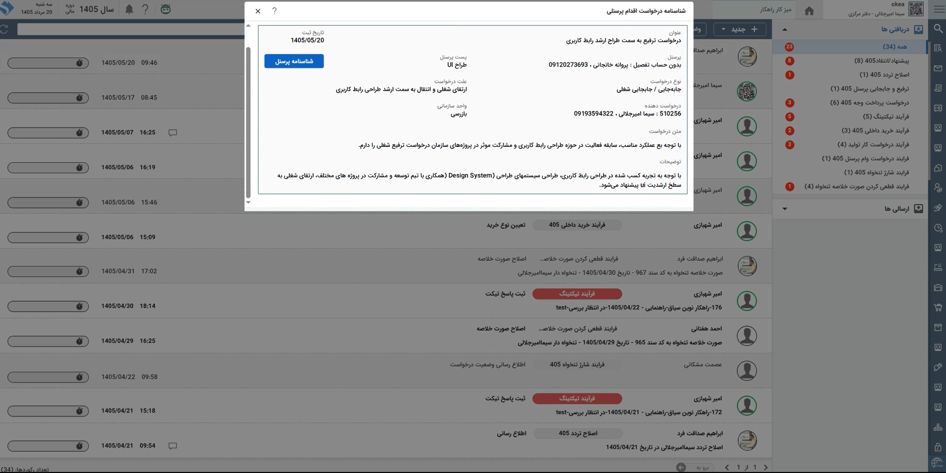تصویر فرآیند درخواست ترفیع یا جابجایی پرسنل - حوزه BPMS و مدیریت فرآیندهای کسب و کار
