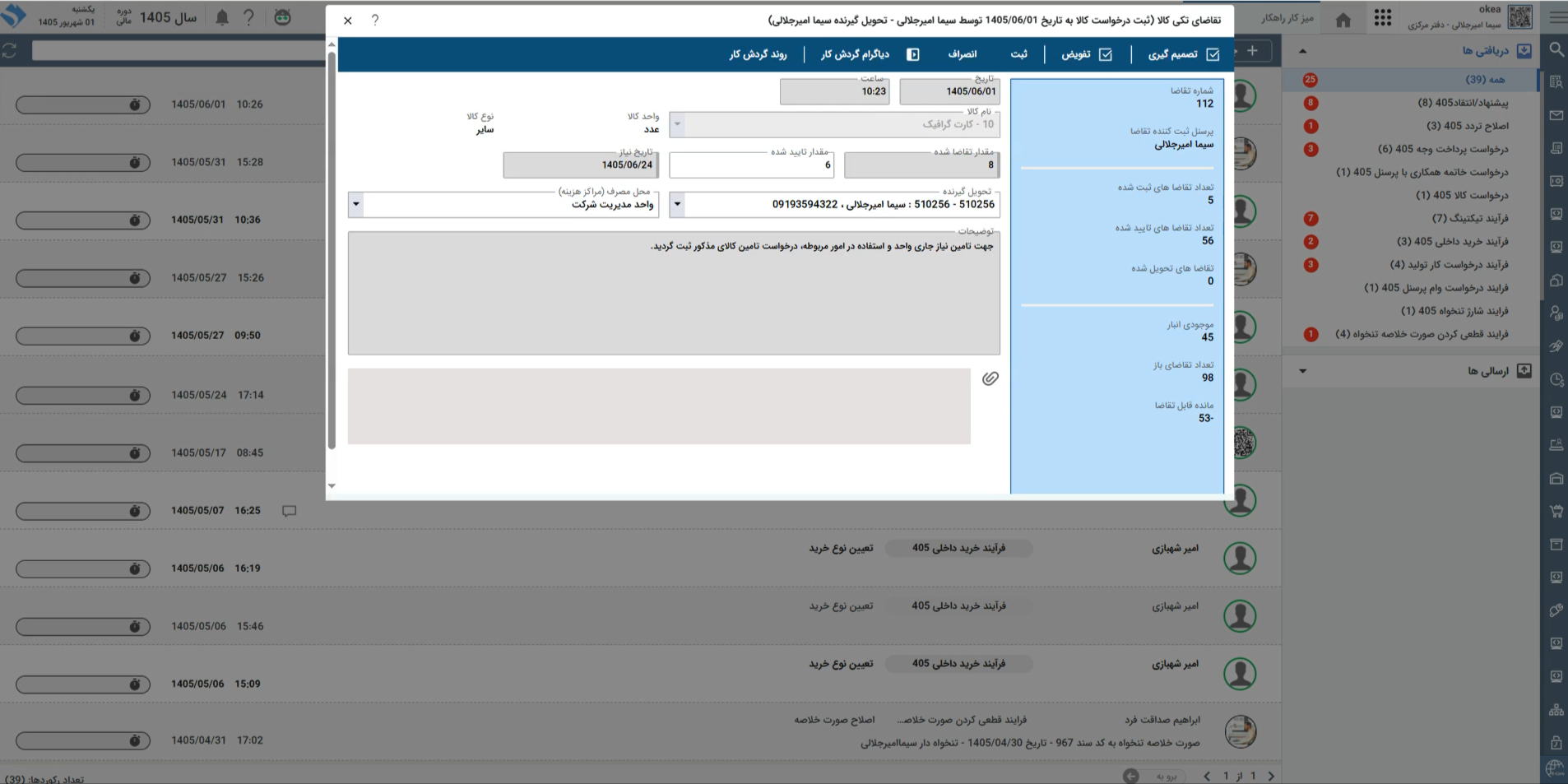 تصویر فرآیند آماده درخواست کالا - حوزه BPMS و مدیریت فرآیندهای کسب و کار